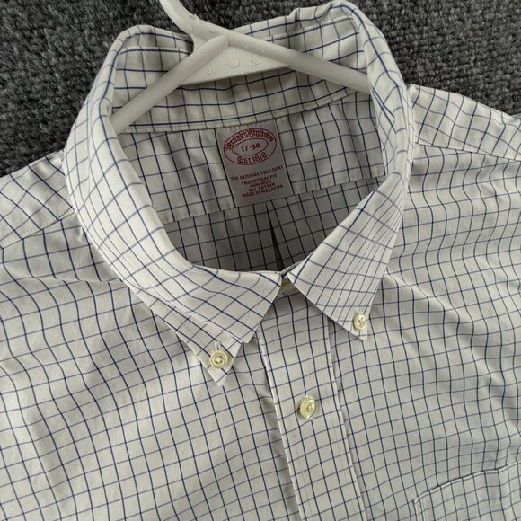 Brooks Brothers 17 34 Traditional Non-Iron Check All Cotton Button-Down Blue - Picture 7 of 11